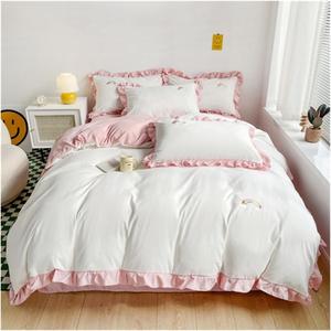 DARSOME Комплект постельного белья Cute Girl Kawaii с рюшами, кружевом и вышивкой White