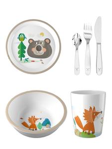 Набор столовых приборов: миска, тарелка, чашка и столовые приборы в лесу Haba