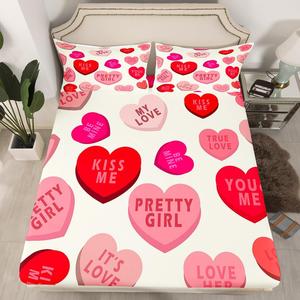 Erosebridal Комплект постельного белья Kawaii Love Pattern Full с геометрическим принтом, розовый, из мягкого микрофибры, с глубоким карманом, Multi 13