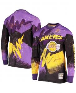 Мужская фиолетовая футболка los angeles lakers hardwood classics hyper hoops moto с сублимированным длинным рукавом Mitchell & Ness, фиолетовый