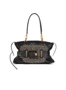 Сумка Anthem из кожи и жаккарда с монограммой Balmain, черный