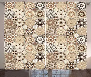 Штора ABAKUHAUS в восточном деревенском стиле, восьмиугольная, в стиле ретро, универсальная, с петлями и крючками, для гостиной, 280 x 175 см, темно-коричневый/светло-коричневый Abakuhaus