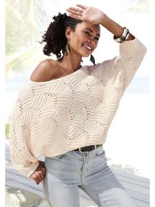 LASCANA Свитер с рукавами «летучая мышь» бежевого цвета