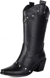 Женские ковбойские сапоги IWIHMIV, средний голень, низкий широкий каблук, с вышивкой, модные сапоги с широким голенищем для верховой езды в стиле вестерн, Black