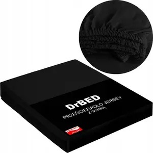 Простыня на резинке 140x200 джерси хлопок дышащая черная полированная DrBED