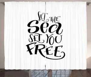 Штора ABAKUHAUS Пляжная цитата в деревенском стиле, комплект для летнего отдыха, присборенная штора из тесьмы для спальни с петлями и крючками, 280 x 175 см, черно-белая Abakuhaus