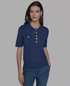 Женский свитер с короткими рукавами и пуговицами спереди KARL LAGERFELD PARIS, синий