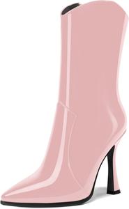 Женские ботильоны AMBELIGHT с молнией, цельной лакированной кожи, заостренным носком, деловые, сексуальные, на высоком каблуке 4 дюйма, Pink