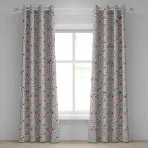 Штора на люверсах ABAKUHAUS с четырехлистником, традиционный узор из плитки, решетка клевера, восточные фигуры, декоративная, двухпанельная, 280 см x 225 см, сине-зеленый Abakuhaus