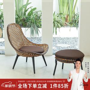 Purple Leaf Кресло-качалка из ротанга с подставкой для ног и подушкой сиденья