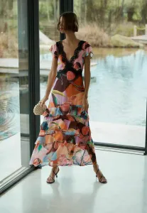 Длинное многоярусное вечернее платье прямого кроя Next, Pink Floral