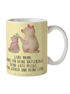 Кофейная кружка с изображением медвежонка и надписью в пастельно-желтых тонах Mr. & Mrs. Panda