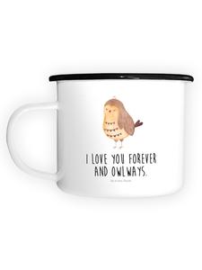 Эмалированная кружка XL Сова с надписью Довольна, говоря в белом Mr. & Mrs. Panda