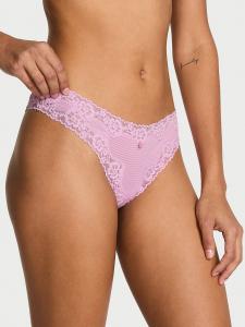 Трусики-Стринги из хлопка с кружевом и полосками Lace Trim, shadow stripe bikini pink