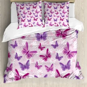 Пододеяльник ABAKUHAUS с бабочками, сказочные цвета бабочек, защита от клещей, подходит для аллергиков с наволочками, 155 см x 220 см - 80 x 80 см, розовый, фиолетовый Abakuhaus
