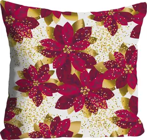 Декоративная подушка Queence "Рози", чехол на подушку без наполнения, 1 шт 40х40 см, темно-красный/золотой цвет
