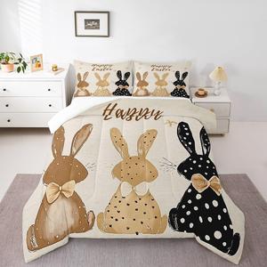 Erosebridal Комплект постельного белья Happy Easter с мультяшными кроликами и морковками, детский дизайн для мальчиков и девочек, ручная роспись, для любого сезона, Brown Black White