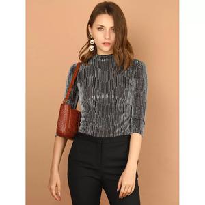 Женские блестящие полосатые топы металлик с рукавами 3/4 для вечеринок ALLEGRA K