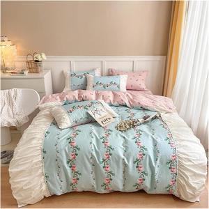YUSIWOAL Комплект постельного белья французский кантри с цветочным принтом и плиссировкой из дышащего хлопка Color 5