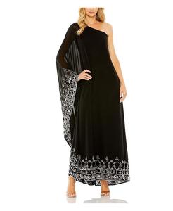 Платье-трапеция с декором на одно плечо Mac Duggal, серебряный