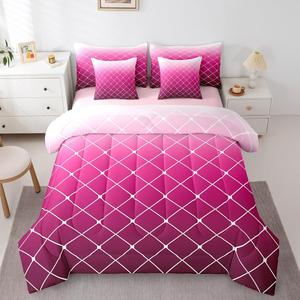 Erosebridal Комплект постельного белья 7Pcs розово-фиолетовый градиентный геометрический минималистичный современный стиль из хлопка, Pink Purple