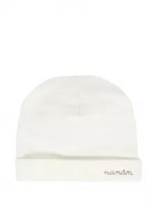 Вязаная хлопковая шапка с вышивкой NANAN, белый
