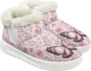 Зимние женские ботильоны на низком каблуке, широкая посадка, с удобной посадкой, теплые зимние ботинки для женщин Qoiuvncy, Floral Butterfly