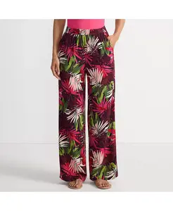 Женские брюки-клеш из искусственного шёлка с высокой талией и широкими штанинами – с низом Lands' End, красный