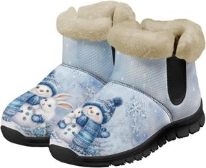 Женские ботильоны с противоскользящей подошвой, зимние ботинки с меховой подкладкой, уютные теплые домашние зимние обувь Chririnla, Cute Christmas Snowman Bunny