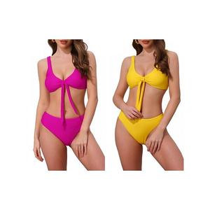 2 комплекта женского бикини с кружевной шнуровкой и эффектом пуш-ап, 2 предмета: топ на широких бретелях и треугольные трусики Inspire Chic, Yellow Rose Red