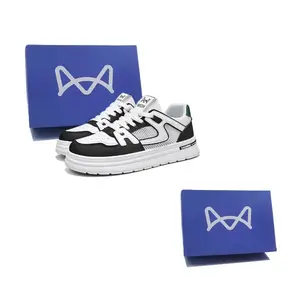 MIIOW Скользоустойчивые, износостойкие, легкие, дышащие мужские скейтерские кросcовки лоу-топ Box в бело-черном цвете, цвет White Black