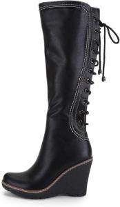 Женские сапоги на танкетке до колена ANN CREEK 'Camuy' с шнуровкой и кружевной вставкой, Black
