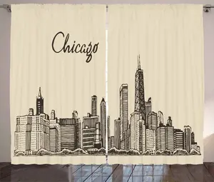 Штора ABAKUHAUS "Чикаго Скайлайн Рустик", винтажный городской стиль, универсальные ленточные шторы для гостиной с петлями и крючками, 280 x 175 см, бежево-темно-коричневый цвет Abakuhaus