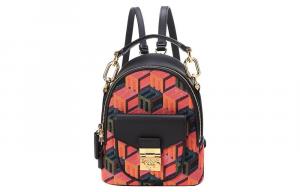 Джаккардовая ткань с коровьей кожей Рюкзак-сумка Экстра мини Женский Красный MCM