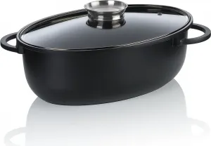 Кастрюля, 8,0 л, с крышкой, черная, антипригарное покрытие, без ПФАС/ПТФЭ, литой алюминий - | Atura Kela