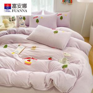 Fuanna Пододеяльник 220х240 см, молочный вельвет, махровая вышивка, цвет Animal Forest - Light Purple