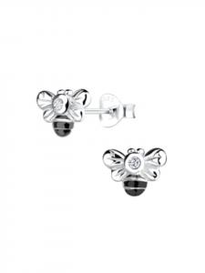 Alexander York Серьги-гвоздики в виде пчел с родированным кристаллом из серебра 925 пробы, комплект из 2 штук