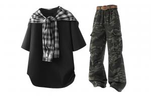 Повседневный спортивный свитер с круглой горловиной Unisex Moderate X1617, черный short-sleeved+camouflage jeans