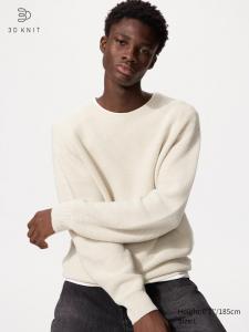 Моющийся бесшовный 3D-джемпер с круглым вырезом Uniqlo, 30 natural