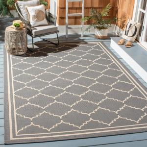 Ковер SAFAVIEH, 201 x 201 см, Washable Rug Outdoor Courtyard Collection - квадратный, Grey & Beige, без линьки и легкий в уходе, идеально для патио, заднего двора, прихожей (CY6889-246)