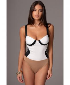 Женский боди в стиле ретро с цветовыми блоками JLUXLABEL, Black/white