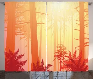 Шторы ABAKUHAUS Forest Rustic, Джунгли, Экзотические листья деревьев, универсальные ленточные шторы для гостиной с петлями и крючками, 280 x 225 см, персиковый и ярко-красный Abakuhaus