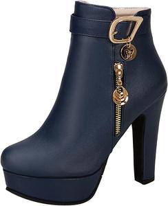 Женские ботильоны на платформе с каблуком, круглым носком и пряжкой Renessmi, Blue 1