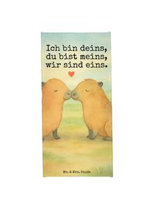 Mr. & Mrs. Panda Махровая ткань с рисунком «Любовь к капибаре» и надписью пастельно-желтого цвета