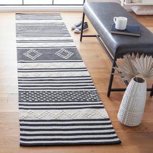 SAFAVIEH Striped Kilim Collection Black/Ivory STK511Z ручной работы плоского плетения хлопковый ковер 69 x 214 см для прихожей, гостиной, спальни или кухни