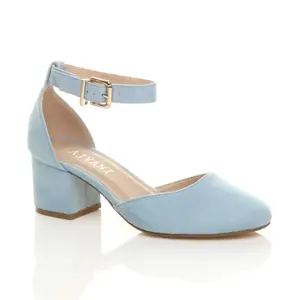 Туфли из искусственной замши на среднем блоке с ремешком на щиколотке, 2 части каблука AJVANI, синий