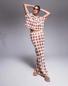 Пляжная юбка макси крючком в кремовом и ржавом цвете South Beach