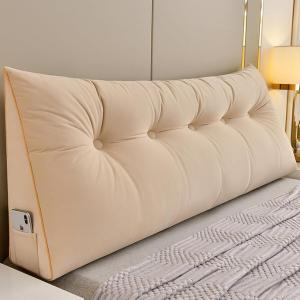 Треугольная подушка для изголовья кровати для отдыха и чтения, подушка для поясничной поддержки спины, подушка для дивана-кровати, утолщенная подушка для кресла-реклайнера размера Queen Size (цвет: бежевый, размер: Twin/39,3 дюйма). COZMAX, Beige