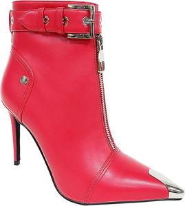 Женские ботильоны-остроносые на высоком каблуке, короткие сапожки, с передней молнией, без застежки, для вечеринок, офиса, платьев, мотоциклетные ботильоны, прочная и надежная обувь, теплая, модная, яркая HEIDOUHEI, Rouge 36