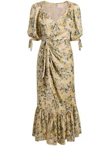 Платье со сборками и цветочным принтом Cinq A Sept, бежевый